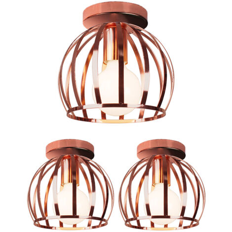 Plafonnier Industrielle Retro E27 Luminaire Suspension en Métal Ø19CM rose pour Chambre Cuisine Couloir - 3Pcs