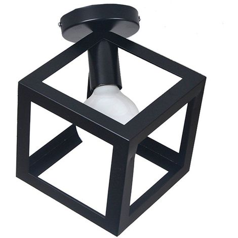 Plafonnier Industrielle Retro en Métal Cage Fer Noir, Suspension luminaire pour Salon Chambre Restaurent Salle à Manger Café Bar - Noir