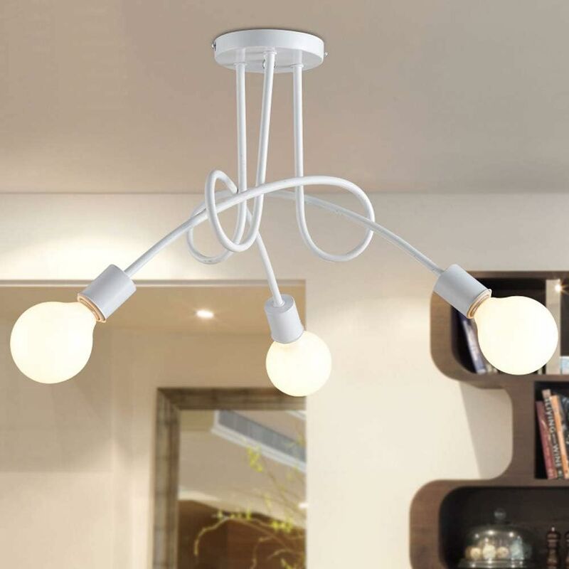 Plafonnier Industrielle Rétro en Métal Lustre Abat-jour E27 Luminaire Moderne pour Salon Chambre Salle à Manger 3 Tête Blanc