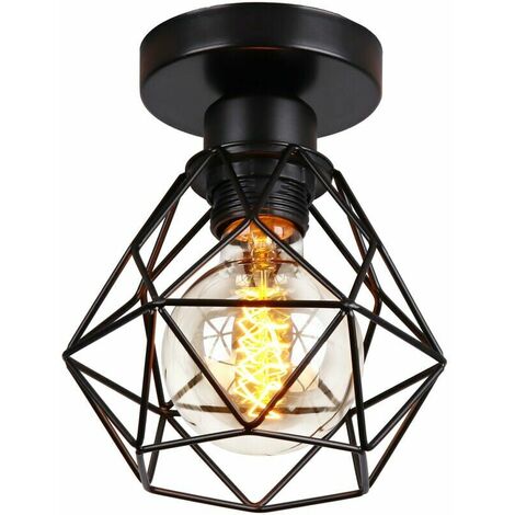 Plafonnier Industrielle Vintage Design Rétro Luminaire Led E27 pour Salon Chambre Cuisine Couloir - Noir