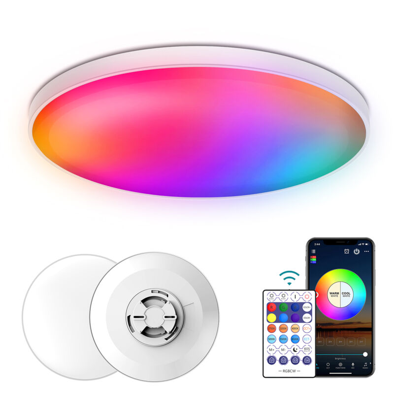 Plafonnier intelligent à intensité variable rvb 30 w 220 v Wi-Fi + bt 2,4 g Télécommande Microphone intégré et lecteur de musique Commande vocale