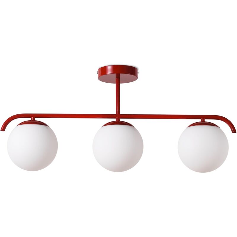 Barcelona Led - Plafonnier triple globe en verre et métal doré 'talí' - 3xE27 - Rouge Barcelona Led - Plafonnier triple globe en verre et métal doré 'talí' - 3xE27 - Rouge