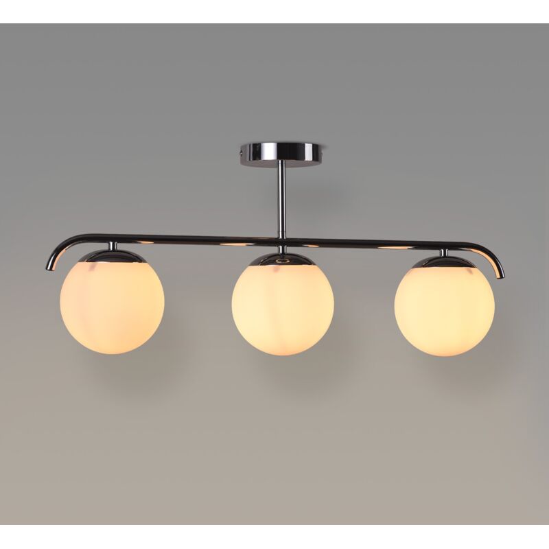 Barcelona Led - Plafonnier triple globe en verre et métal doré 'talí' - 3xE27 - Chromé Barcelona Led - Plafonnier triple globe en verre et métal doré 'talí' - 3xE27 - Chromé