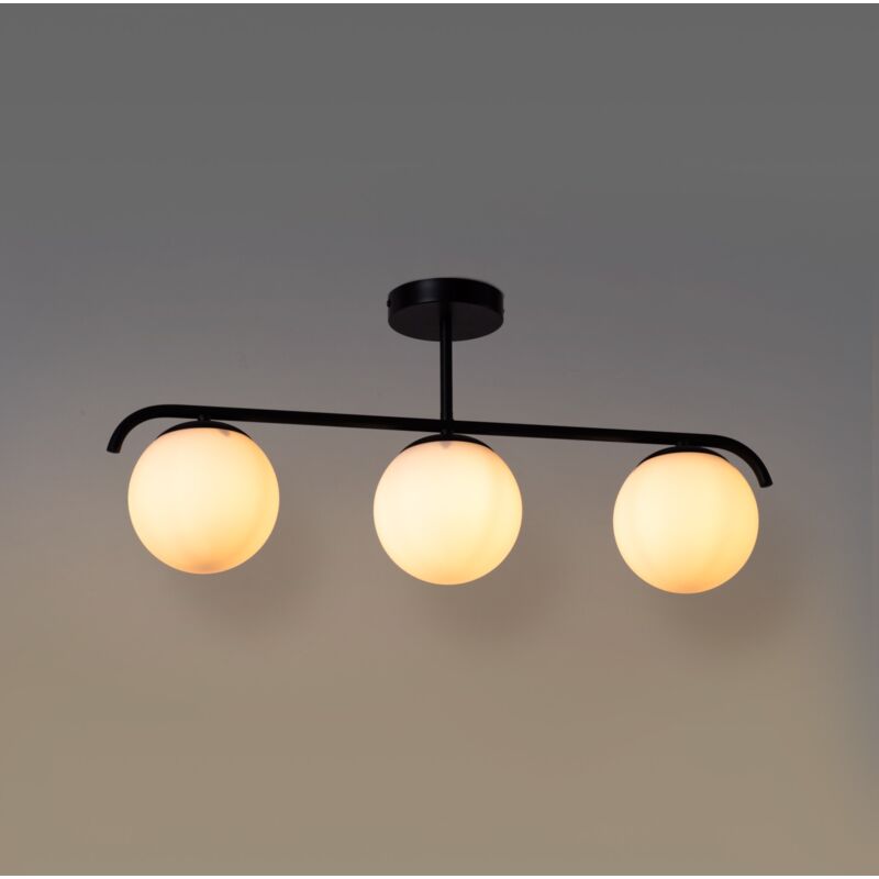 Barcelona Led - Plafonnier triple globe en verre et métal doré 'talí' - 3xE27 - Noir Barcelona Led - Plafonnier triple globe en verre et métal doré 'talí' - 3xE27 - Noir