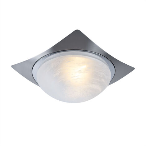 Plafonnier intérieur cage d'escalier salon lampe applique verre albâtre blanc effet lumière, métal brossé, 1x E27, L 26 cm