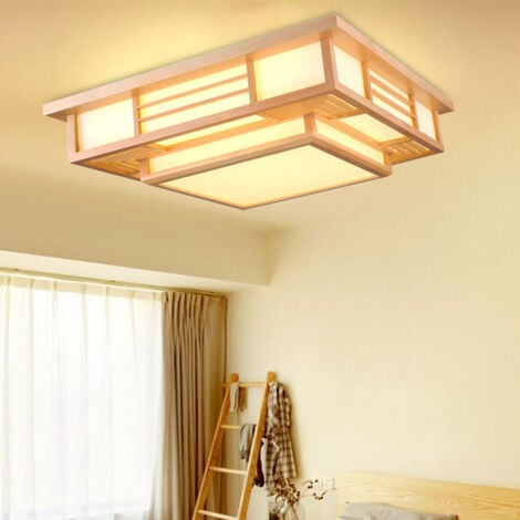 SENDERPICK Plafonnier japonais à LED à intensité variable en continu - En bois massif - Géométrie créative - Pour salon, chambre à coucher