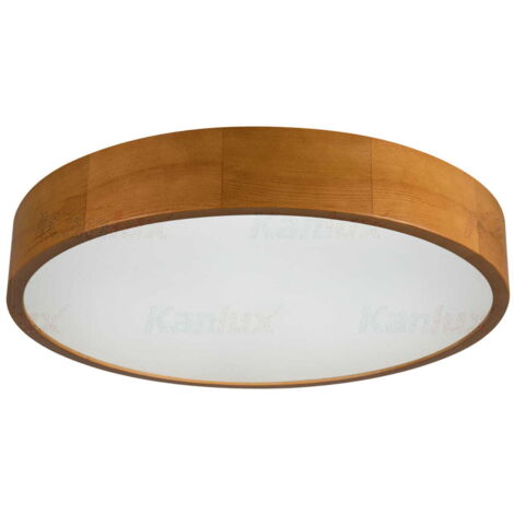 Plafonnier Kanlux Jasmin rond bois verre blanc E27