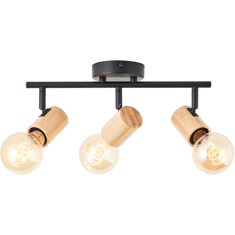 Brilliant - Tube spot Kerry 3 flammes noir/bois métal/bambou 3x A60, E27, 40 w, adapté à une lampe normale (non incluse)