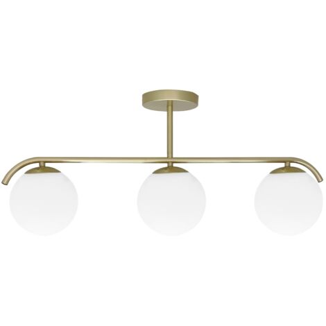 Plafonnier laiton 3 globes verre blanc E14 40W Amadeo