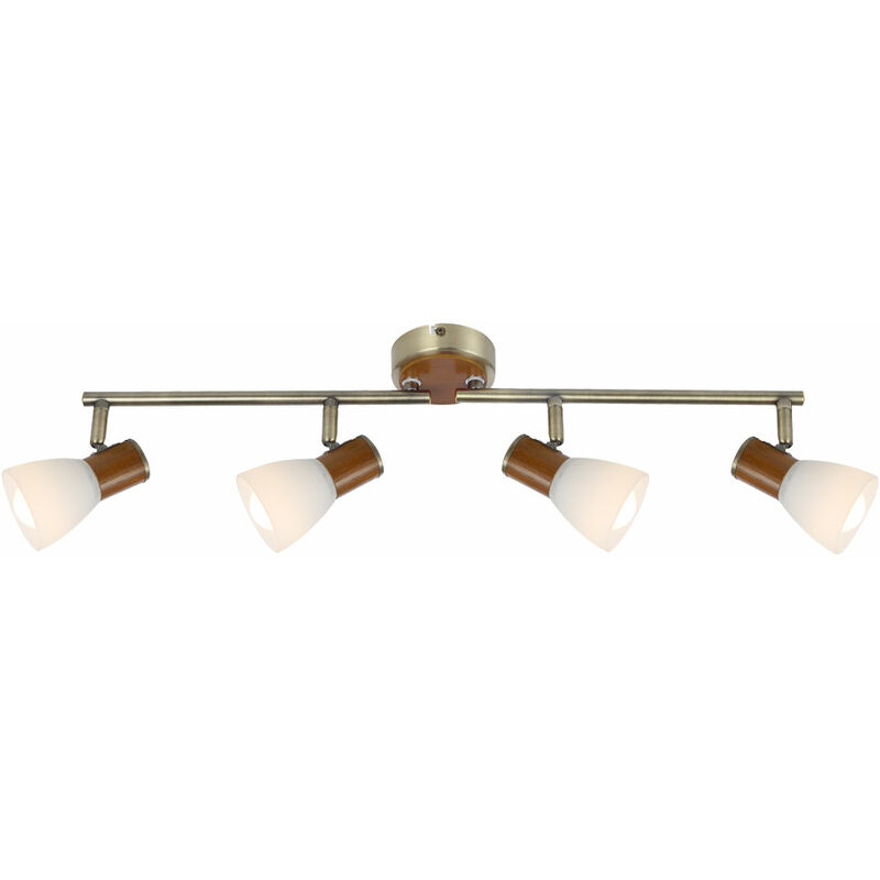 Etc-shop - Plafonnier laiton antique verre blanc spot bar lampe bois réglable Globo 54353-4