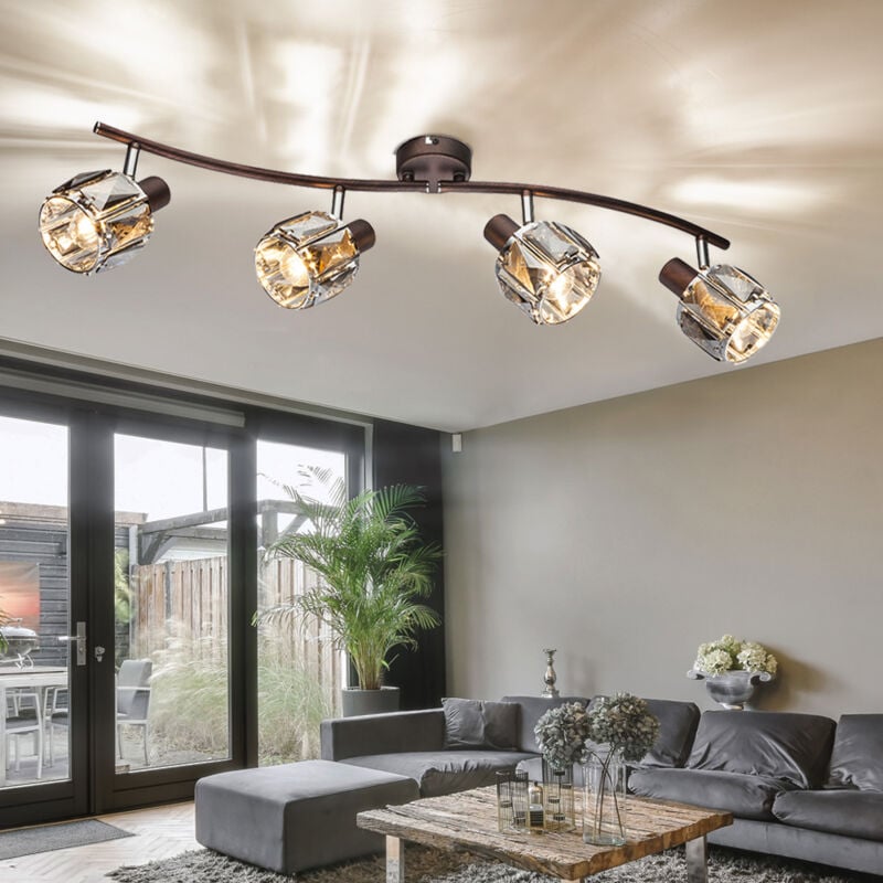 Globo Lighting - Plafonnier chrome lampe bronze verre cristaux spots éclairage mobile