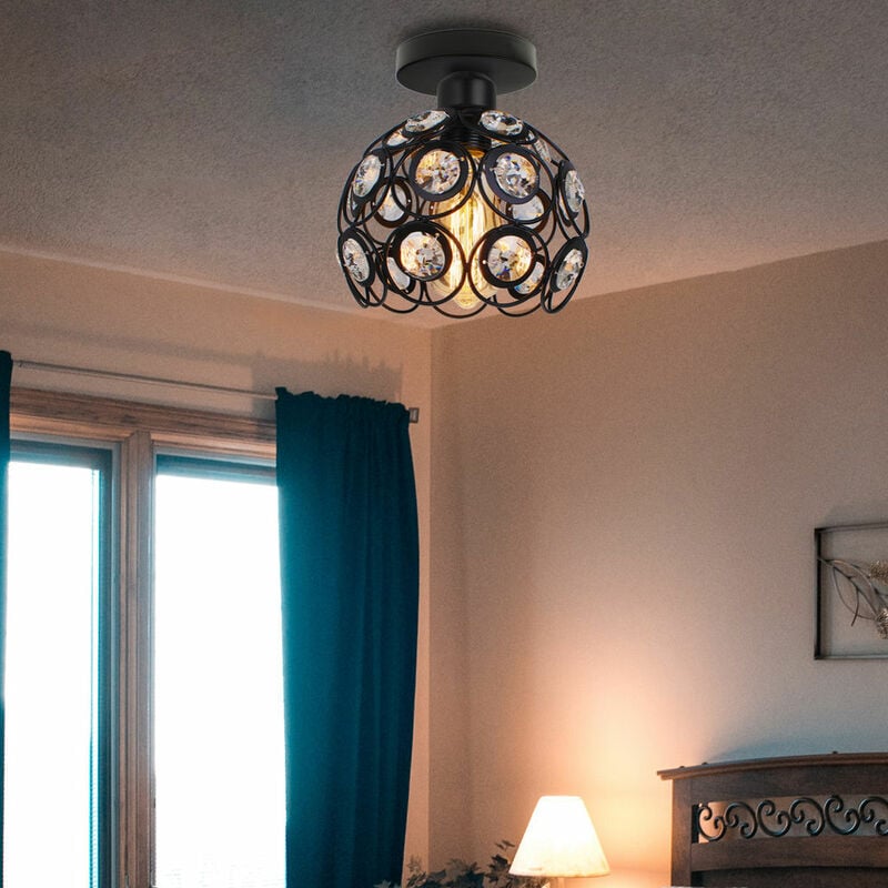 Plafonnier Lampe Cristal Lampe de Plafond Fer Luminaire Contemporain E27 40W 26cm
