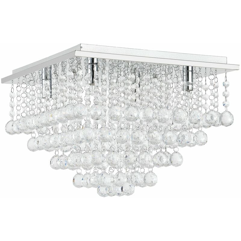 Plafonnier lampe de plafond aluminium cristal artistique 38 x 38 cm chrome et blanc