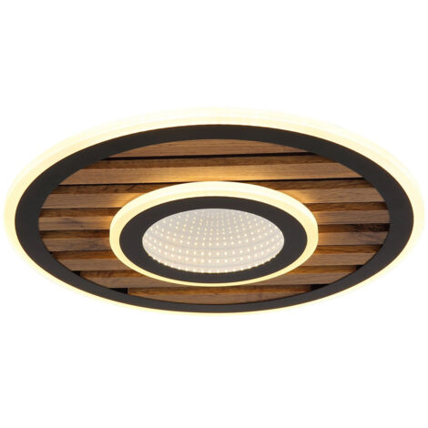 Plafonnier lampe de plafond bois chambre lumière anneaux noir LED D 40 cm