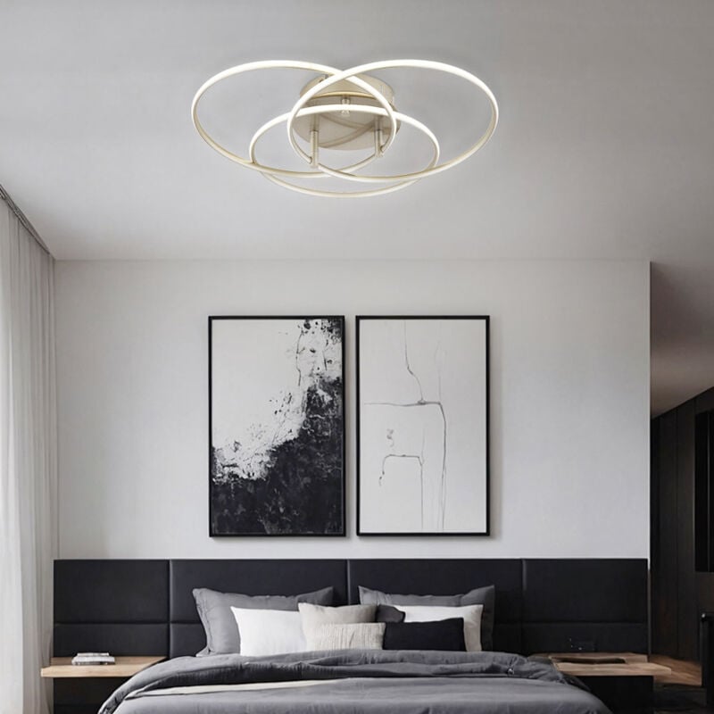 Plafonnier lampe de plafond chambre anneaux lumineux aluminium réglable argent led