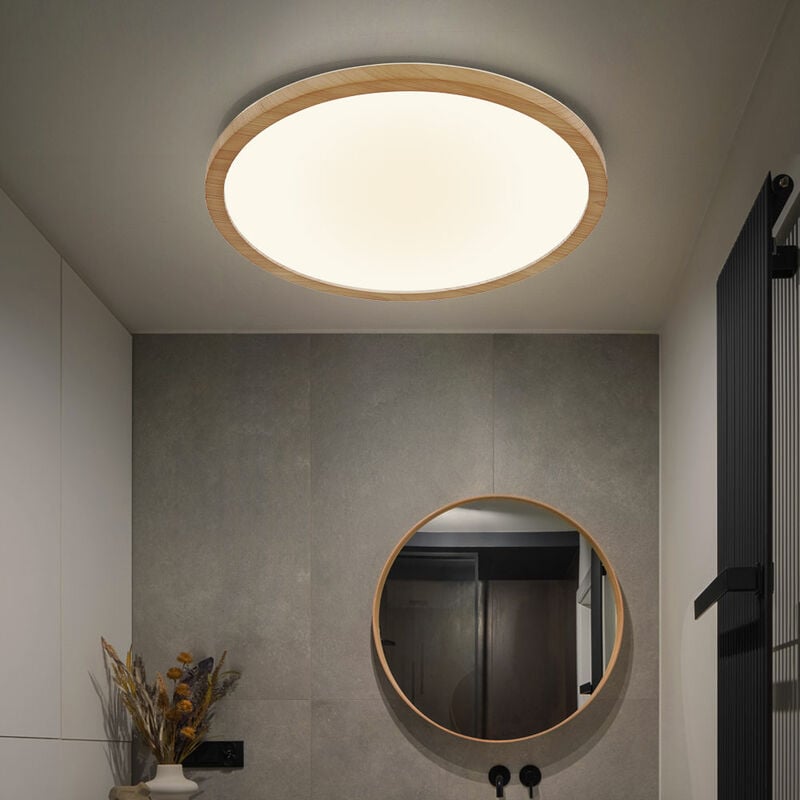 Plafonnier salle de bain salle de bain aspect bois clair plafonnier dimmable salle de bain, rétroéclairage, 1x led 18W 1600Lm blanc chaud, DxH
