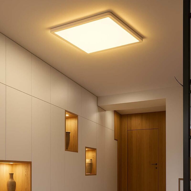 Plafonnier lampe de salle de bain Plafonnier led IP44 Panneau led, 3 niveaux via interrupteur mural, rétroéclairage, blanc, 18W 1600Lm blanc chaud,