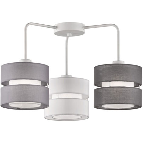Plafonnier lampe de salon 3 flammes lampe de chambre textile, tissu métallique gris blanc, 3x douilles E27, LxlxH 56x56x35 cm, WOFI 11253