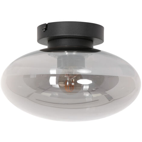 Plafonnier lampe de salon lampe de couloir verre fumé métal noir E27