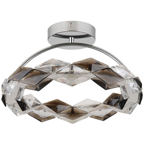 Plafonnier Lampe de salon LED aspect fumé Chrome Métal H 40 cm