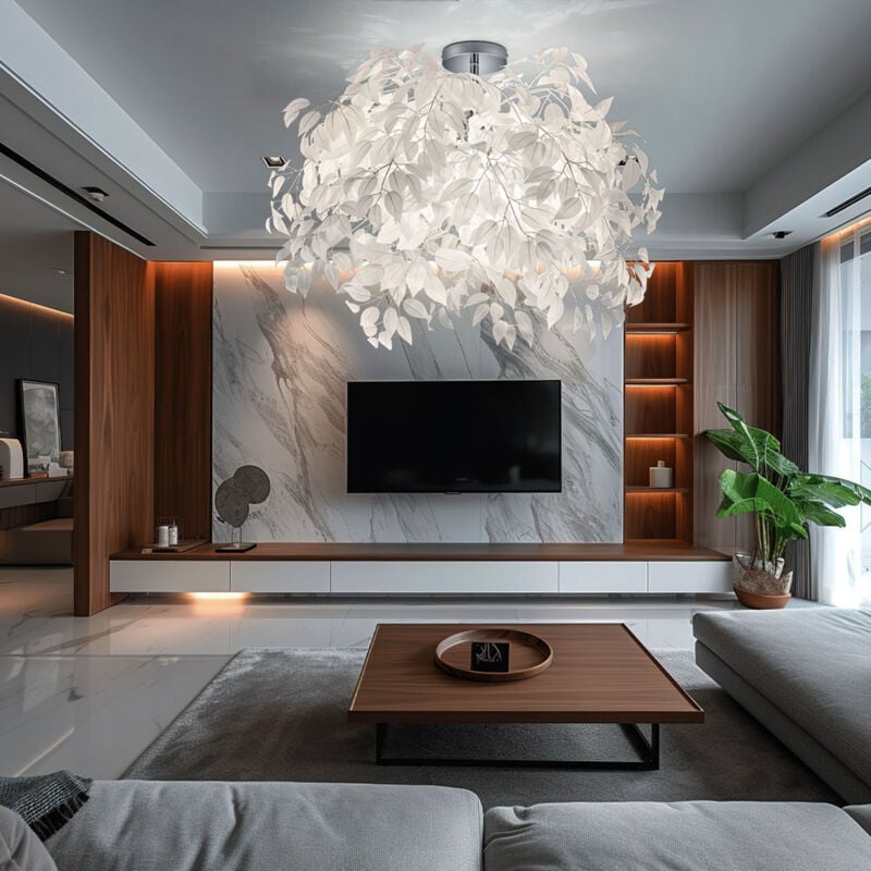 Plafonnier lampe de salon plafonnier lampe de chambre à coucher en design floral, métal plastique chrome blanc, 3x E14, DxH 70x73 cm