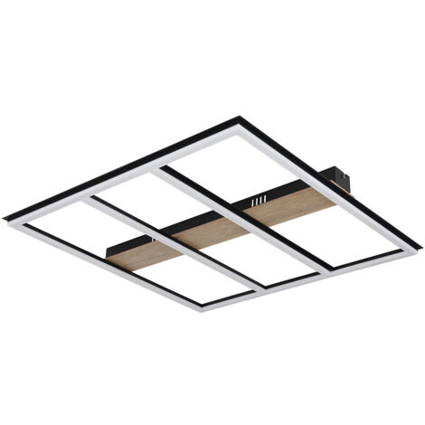 Plafonnier lampe de salon plafonnier LED métal noir aspect bois 60x60 cm