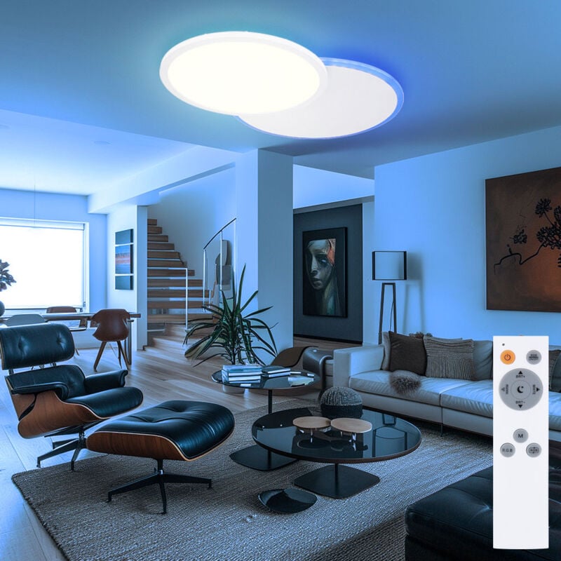Plafonnier lampe de salon plafonnier salle à manger lampe de chambre à coucher, métal plastique blanc, télécommande led rgb dimmable, 24W 1800Lm