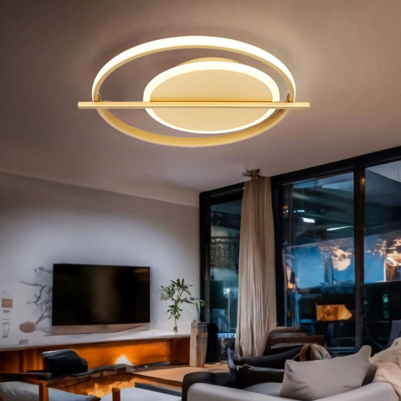 Globo - Plafonnier lampe salon lampe led plafonnier doré chambre, métal aluminium, 1x led 36W 2800Lm 3000K, LxlxH 40x36x5 cm