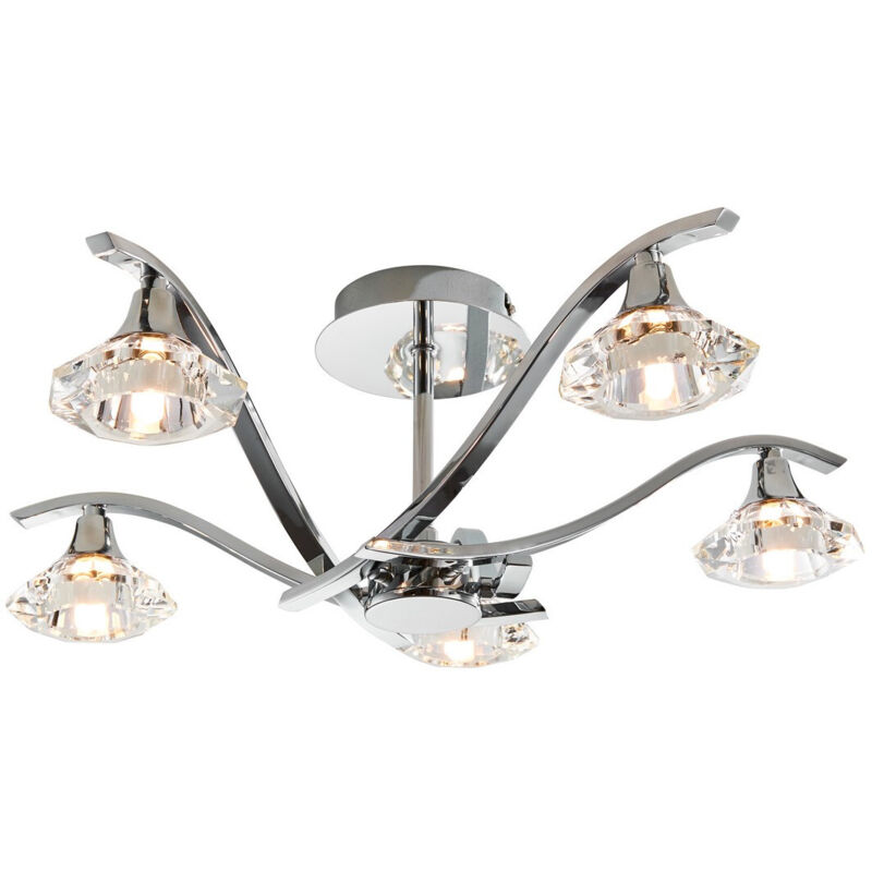 ENDON  - Plafonnier Langella, chrome et cristal, 5 ampoules