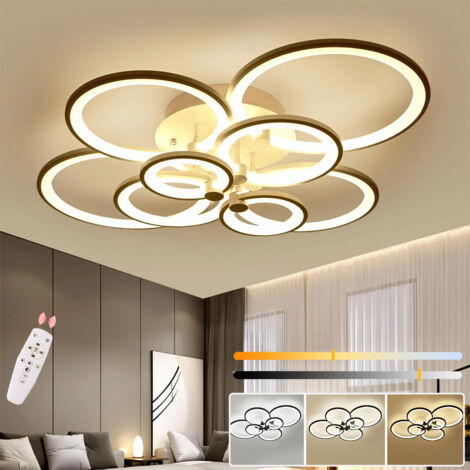 Plafonnier LED 128 W à intensité variable avec télécommande, 8 anneaux lumineux - Plafonnier moderne, 3000 K - 6500 K, économie d'énergie, φ 96 cm