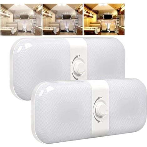 Plafonnier Led 12v Camping Car, Lampes de Toit à Intensité Variable, Lampe 12v Led avec Commutateur de MéMoire, lumière Blanche Jaune et Chaude, pour Camion Caravane Camping-car(2 Pièces) [Classe éne,