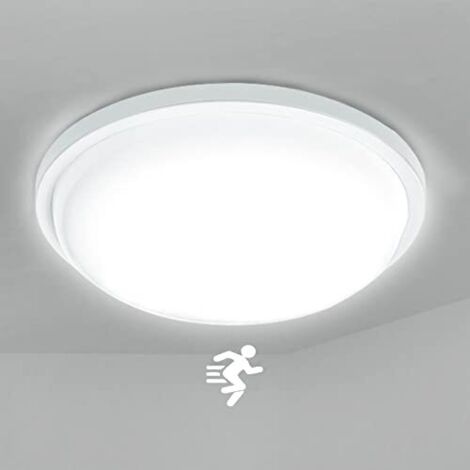 Plafonnier LED 15 W avec détecteur de mouvement, plafonnier LED moderne rond avec IP44, étanche, pour salon, chambre à coucher, φ22 cm, blanc froid NAIZY