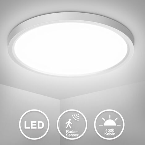 Plafonnier LED 18 W avec Détecteur de Mouvement Radar, Lumière Ultra-Fine 4000K pour Couloir, Escalier, Cuisine, Balcon et Cave, 23 x 2,4 cm