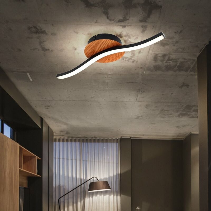 Plafonnier salon plafonnier led plafonnier en bois noir plafonnier chambre, métal acrylique, 1x led 6W 500Lm 3000K, LxlxH 39,5x13x7 cm