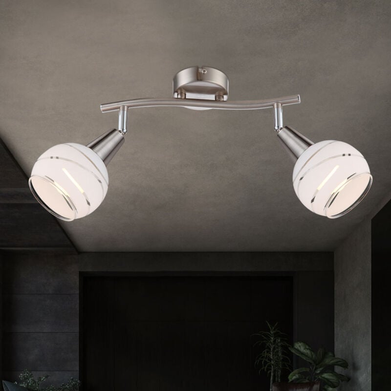 Plafonnier led 2 ampoules spot mural spot en verre satiné 2 spots orientables, nickel mat, 2x 4W 400Lm blanc chaud, LxP 28x9,7 cm