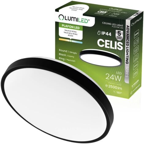 Plafonnier LED 24 W 4 000 K 2 500 lm Rond IP44 Anneau Noir