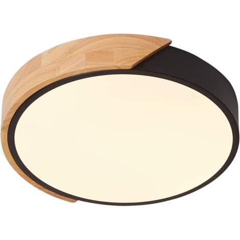 Plafonnier LED 24 W, intensité variable en continu, design moderne et rond en bois, 30 cm de diamètre. Idéal pour les salons, couloirs, bureaux, vérandas, etc.
