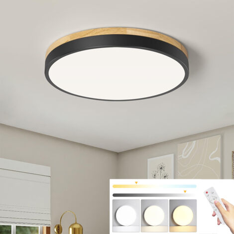 Plafonnier LED 24 W, plafonnier moderne en métal avec télécommande, variateur d'intensité, 3 températures de couleur, 30 cm, noir