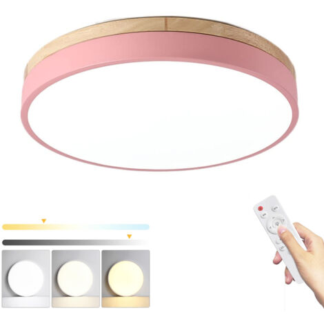Plafonnier LED 24 W, plafonnier moderne en métal avec télécommande, variateur d'intensité, 3 températures de couleur, 30 cm, rose