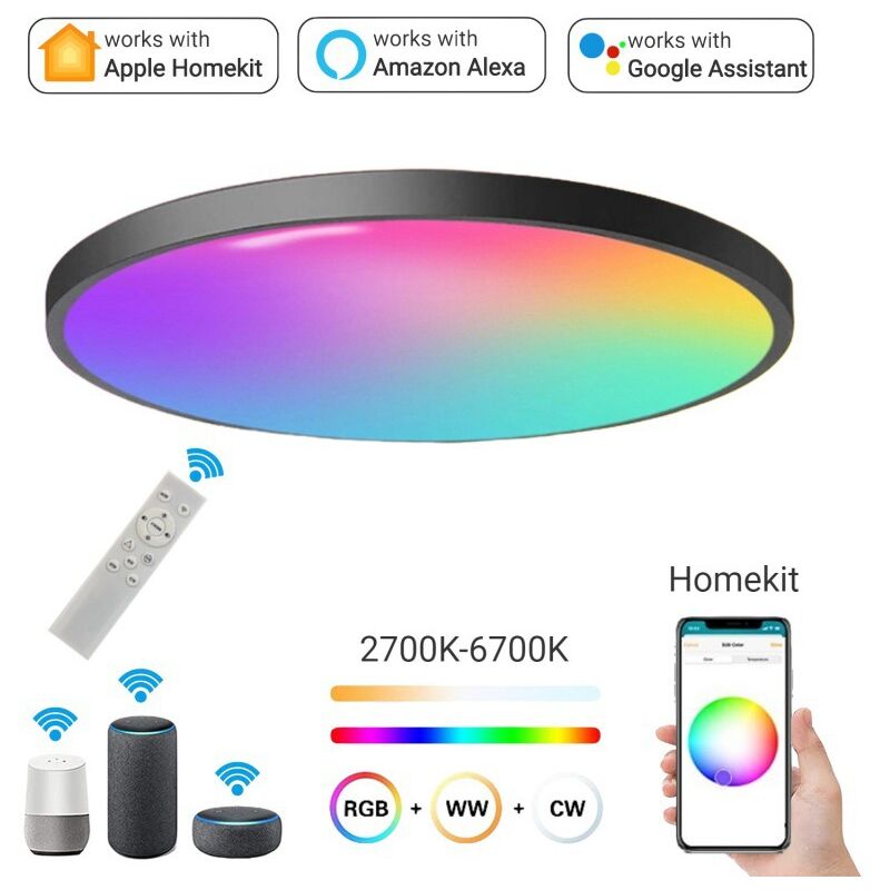 Plafonnier LED 24/36W avec haut-parleur Bluetooth, intelligent avec télécommande et contrôle APP, changement de couleur RGBCW, réglable pour chambre,