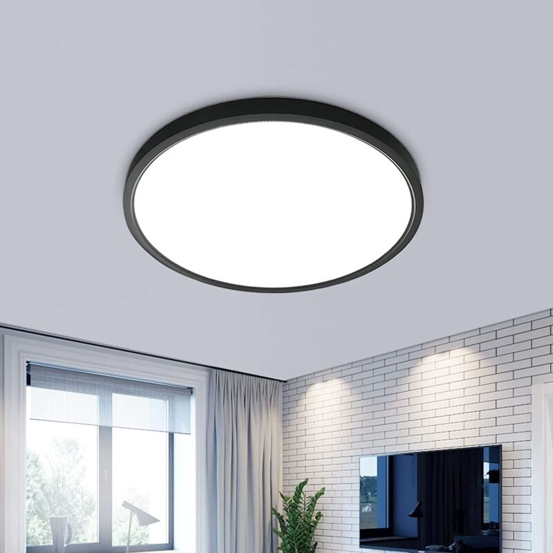 Plafonnier led 24W, 2160LM IP50 Lampe de Plafond, 6500k Blanc Froid Luminaire Plafonnier Ultra Mince, Plafonnier Rond Noir pour Chambre Salon Couloir