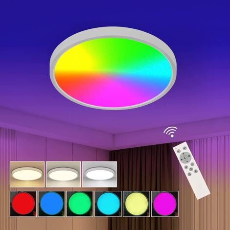 Plafonnier LED 24W Dimmable RGB, 2520lm Luminaire Plafonnier avec Télécommande 2700-6500K IP54 Imperméable pour Bain, Chambre, Salon, Cuisine