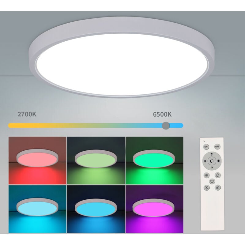 COMELY Plafonnier LED 24W RGB, Luminaire Plafonnier avec Télécommande Dimmable 2700-6500K IP54 Imperméable pour Bain, Chambre, Salon, Cuisine[Classe