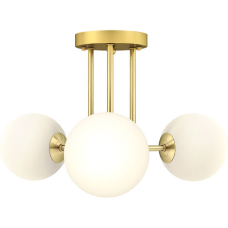 Plafonnier LED 25W, luminaire plafonnier 3 lumières avec douilles G9, abat-jour globe, 42 x 42 x 26,5 cm, doré
