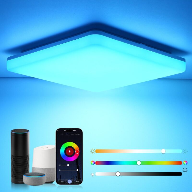 Plafonnier LED - 28cm Lampe de salle de bain IP54 Etanche Lampe de chambre à coucher 24W carré Lampe de couloir pour chambre cuisine - Blanc Dimmable