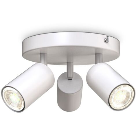 B.K.Licht – Plafonnier à 3 spots rotatifs GU10 – Métal blanc mat – Diamètre 190 mm – Hauteur 90 mm – Éclairage ciblé personnalisable