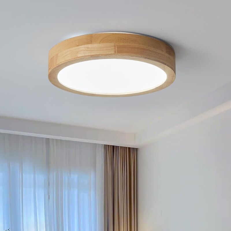 Plafonnier led Ø30CM Luminaire Plafonnier Protection Yeux Lampe de Plafond en Bois Applicable à Salle de Bain Chambre Cuisine Salon 6000K/ Lumière