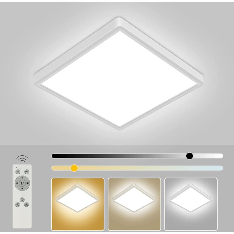 Plafonnier led Blanc Dimmable avec Télécommande, 24W 3000k-6000k, 30cm, Salle de Bain Chambre - Goeco