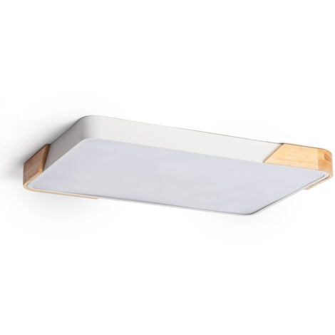 ILUZZIA Plafonnier LED 30W Rectangulaire Bois et Métal 625x425 mm CCT Sélectionnable Semi-Dari Downlight
