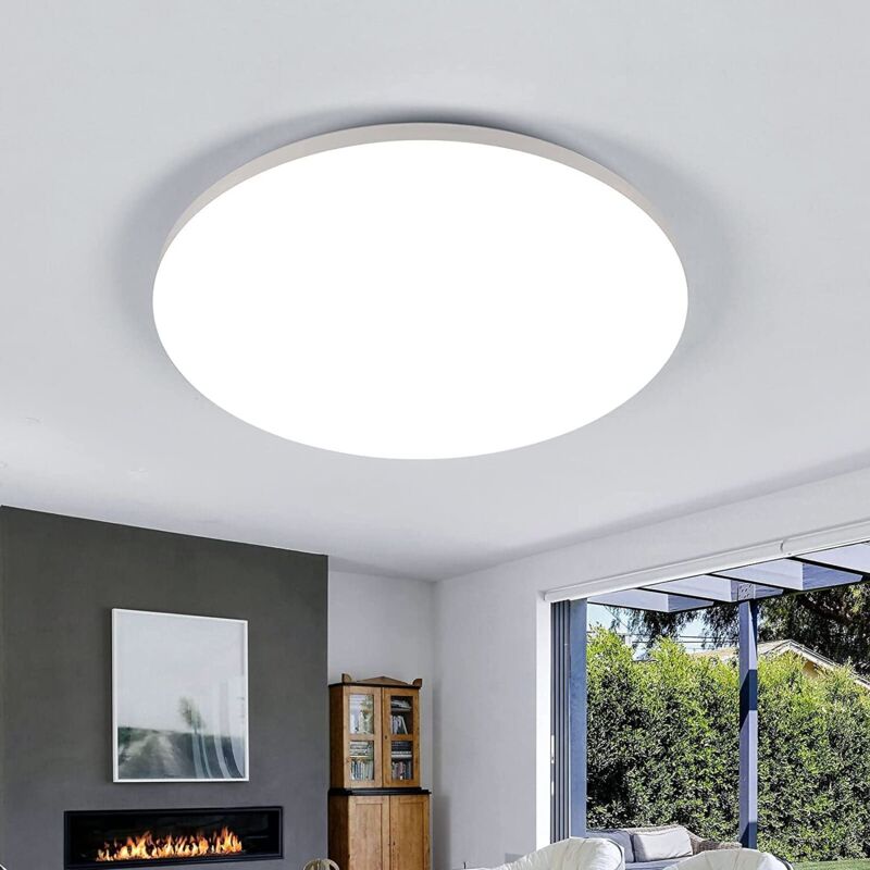 Plafonnier led 30x3cm, 24W 2100LM Luminaire Plafonnier Rond IP54 Plafonnier Salle de Bain Étanche, Lampe de Plafond led Blanc Froid 6500K Pour